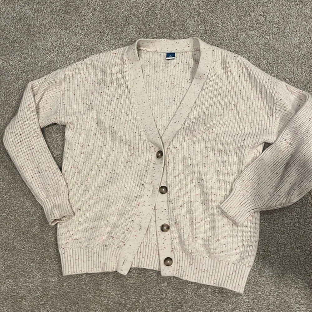 Girls button up cardigan with pink and purple speckles
